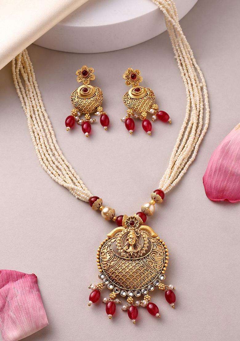 22K Gold-Plated Lord Shiva Kundan Stone-StuddedJewellerySet with Pearl for Women | Traditional Temple Jewellery for Wedding & Festive Wear | Gift for Her - Indya
