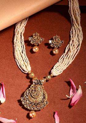 18K Gold-Plated Lord Ganesha Kundan Stone with Pearl & Beaded Jewellery Set for Women | Traditional Temple Jewellery for Wedding & Festive Wear | Gift for Her
