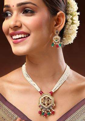 22K Gold-Plated Lord Krishna Kundan-Studded & Pearls Beaded Jewellery Set for Women | Traditional Temple Jewellery for Wedding & Festive Wear | Gift for Her