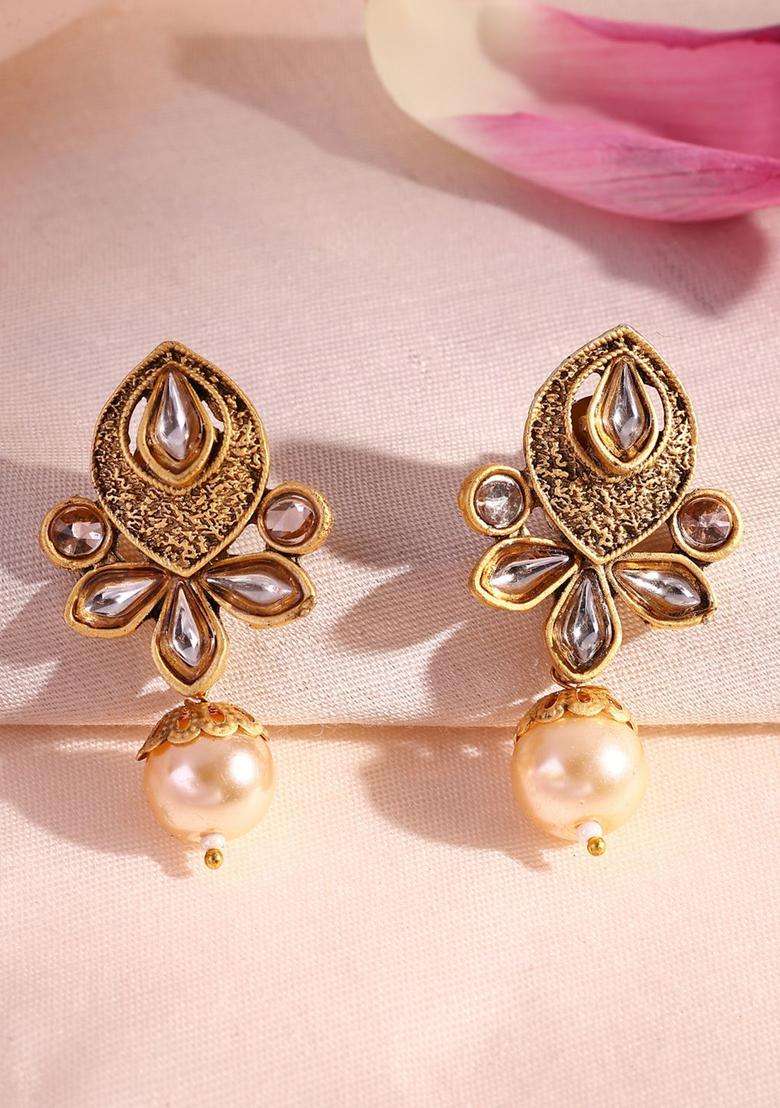 18K Gold-Plated Kundan Stone-Studded & Pearls BeadedJewellerySet for Women | Traditional Temple Jewellery for Wedding & Festive Wear | Gift for Her - Indya