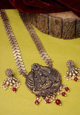 Gold-Plated Stone Studded Pearls Beads Jewellery Set for Women | Traditional Temple Jewellery for Wedding & Festive Wear | Gift for Her