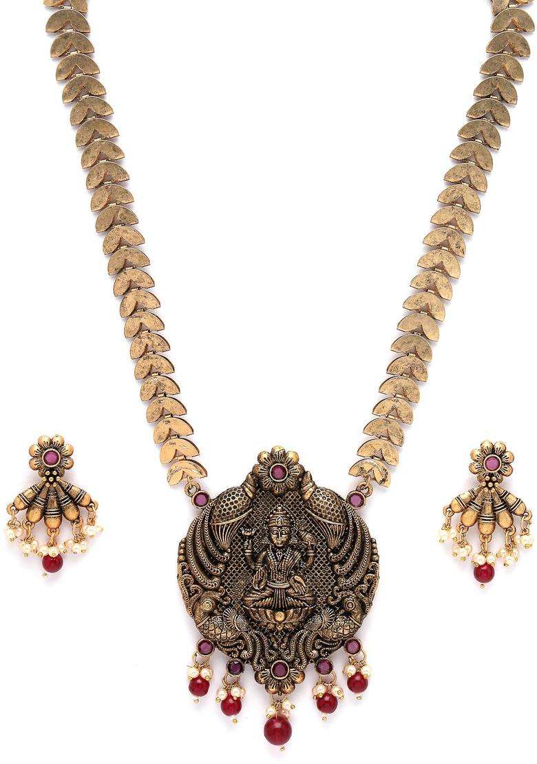 Gold-Plated Stone Studded Pearls Beads Jewellery Set for Women | Traditional Temple Jewellery for Wedding & Festive Wear | Gift for Her - Indya
