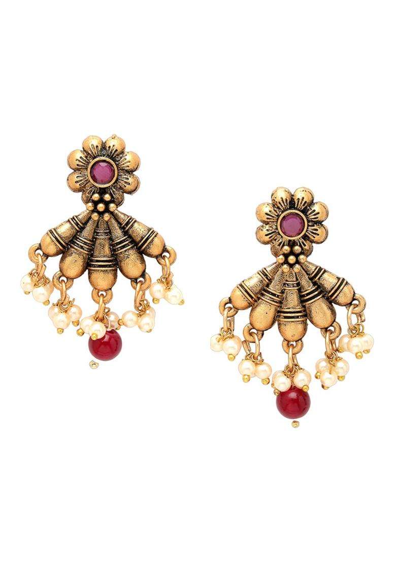 Gold-Plated Stone Studded Pearls Beads Jewellery Set for Women | Traditional Temple Jewellery for Wedding & Festive Wear | Gift for Her - Indya