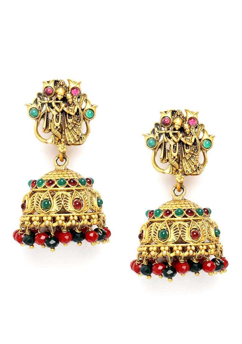 Gold-Plated Red Stone Studded Jewellery Set for Women | Traditional Temple Jewellery for Wedding & Festive Wear | Gift for Her - Indya