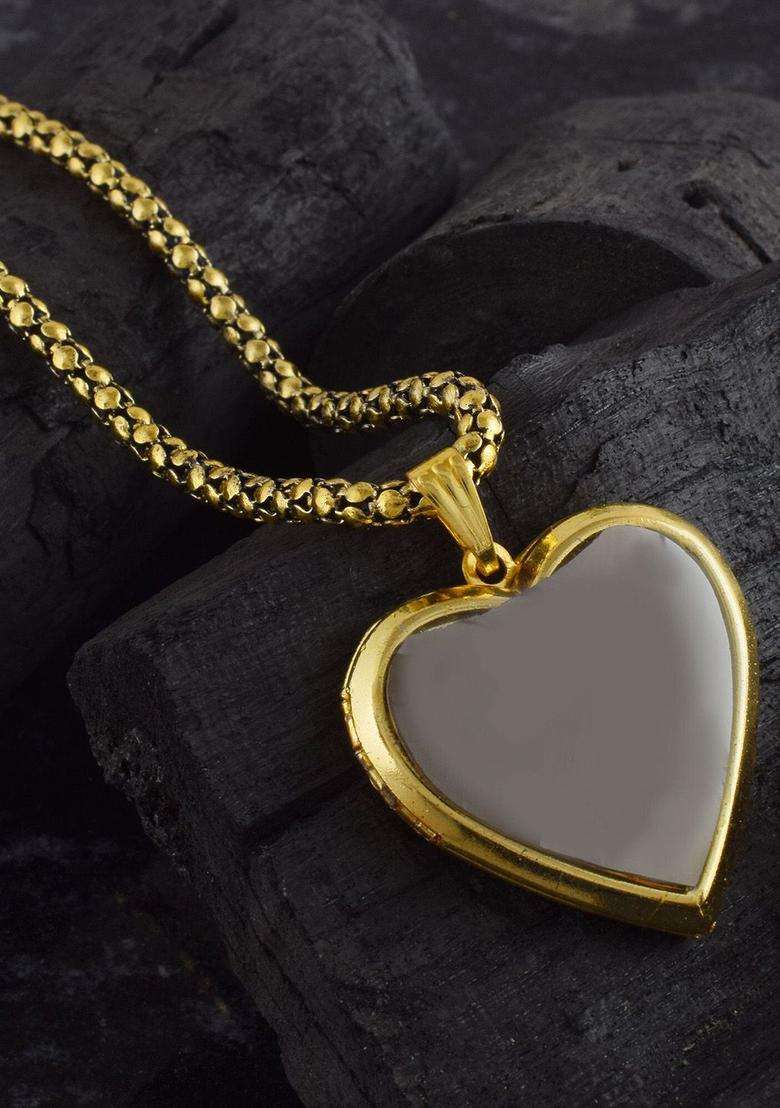 Gold-Plated Heart Shaped Pendants with Chains for Men & Women | Traditional Temple Jewellery for Wedding & Festive Wear | Festive Gift - Indya