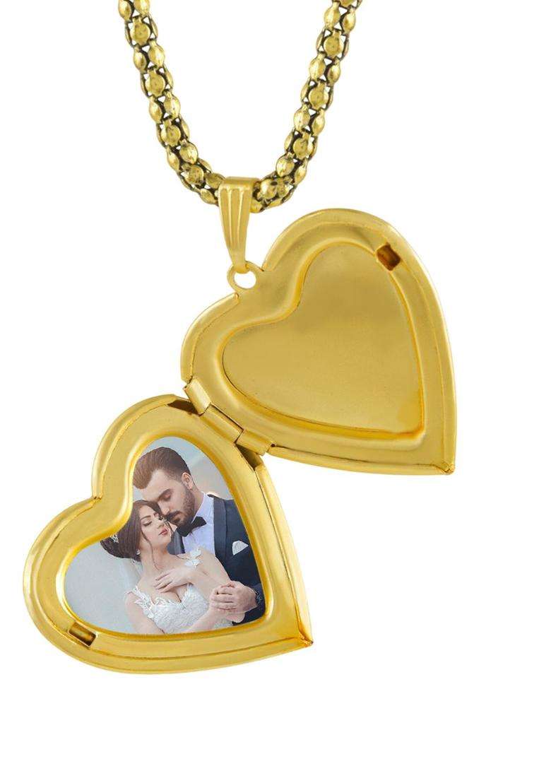 Gold-Plated Heart Shaped Pendants with Chains for Men & Women | Traditional Temple Jewellery for Wedding & Festive Wear | Festive Gift - Indya