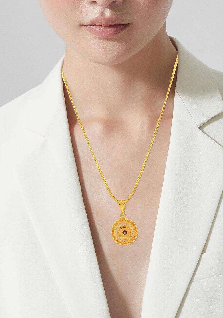 Gold-Plated Circular Pendants with Chains for Men & Women | Traditional Temple Jewellery for Wedding & Festive Wear | Festive Gift - Indya