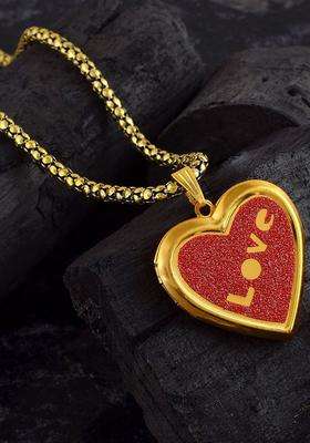 Gold-Plated Heart Shaped Photo Locket Pendant with Chain for Men & Women | Traditional Temple Jewellery for Wedding & Festive Wear | Festive Gift