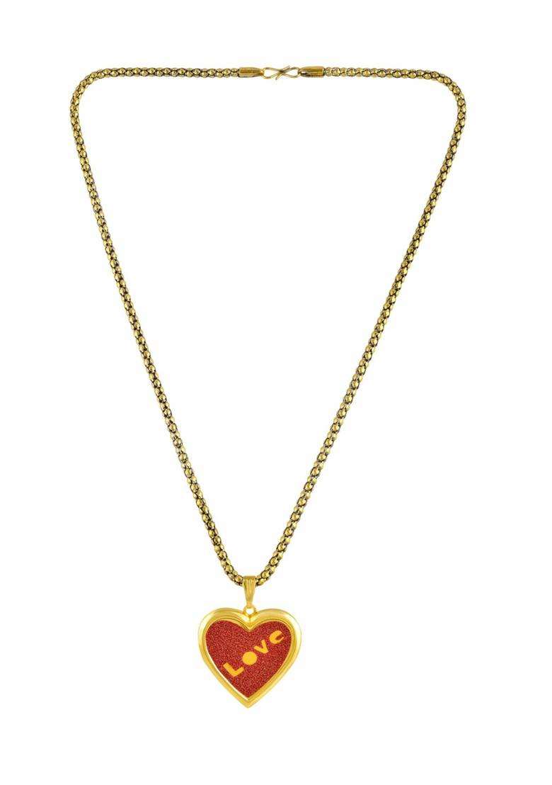 Gold-Plated Heart Shaped Photo Locket Pendant with Chain for Men & Women | Traditional Temple Jewellery for Wedding & Festive Wear | Festive Gift - Indya