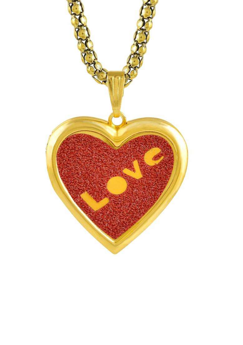 Gold-Plated Heart Shaped Photo Locket Pendant with Chain for Men & Women | Traditional Temple Jewellery for Wedding & Festive Wear | Festive Gift - Indya