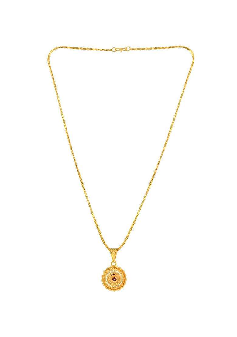 Gold-Plated Circular Pendants with Chains for Men & Women | Traditional Temple Jewellery for Wedding & Festive Wear | Festive Gift - Indya