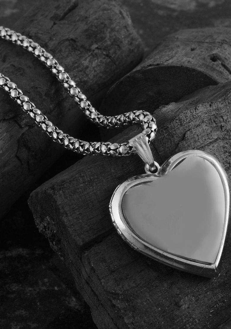 Silver-Plated Heart Shaped Pendants with Chains for Men & Women | Traditional Temple Jewellery for Wedding & Festive Wear | Festive Gift - Indya