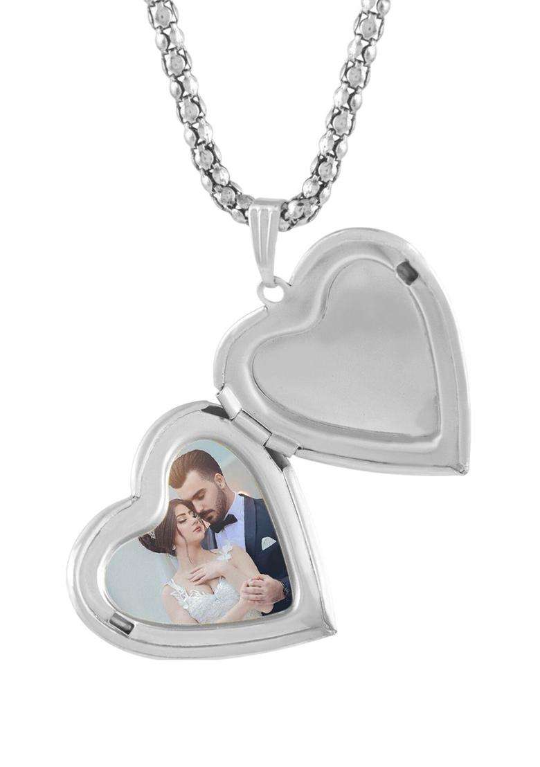 Silver-Plated Heart Shaped Pendants with Chains for Men & Women | Traditional Temple Jewellery for Wedding & Festive Wear | Festive Gift - Indya