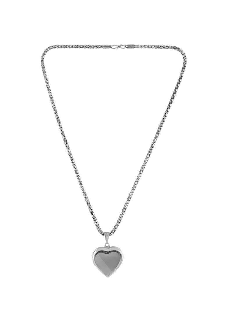 Silver-Plated Heart Shaped Pendants with Chains for Men & Women | Traditional Temple Jewellery for Wedding & Festive Wear | Festive Gift - Indya