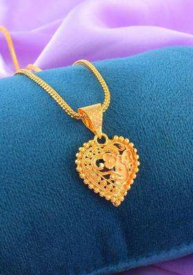 Gold-Plated Heart Shaped Pendants with Chains for Men & Women | Traditional Temple Jewellery for Wedding & Festive Wear | Festive Gift