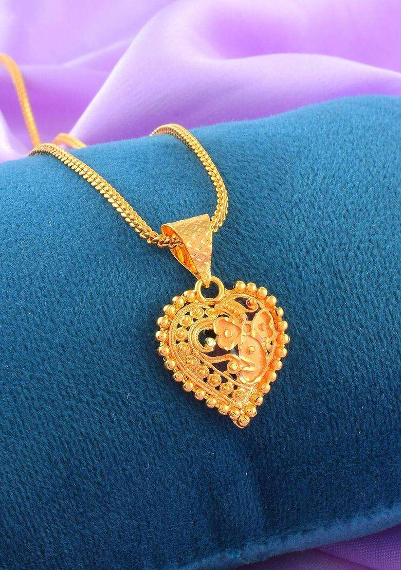 Gold-Plated Heart Shaped Pendants with Chains for Men & Women | Traditional Temple Jewellery for Wedding & Festive Wear | Festive Gift - Indya