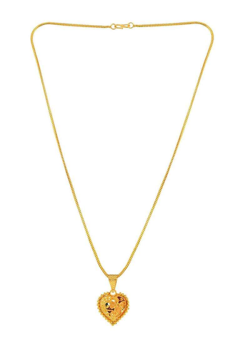 Gold-Plated Heart Shaped Pendants with Chains for Men & Women | Traditional Temple Jewellery for Wedding & Festive Wear | Festive Gift - Indya