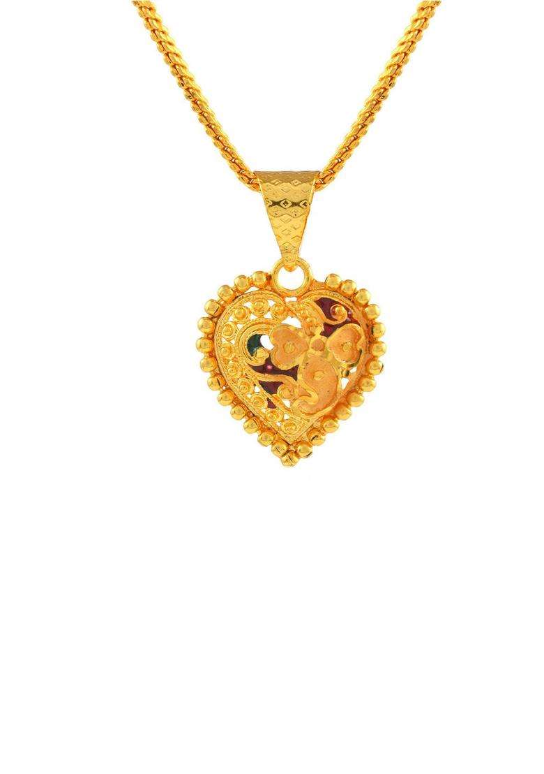 Gold-Plated Heart Shaped Pendants with Chains for Men & Women | Traditional Temple Jewellery for Wedding & Festive Wear | Festive Gift - Indya