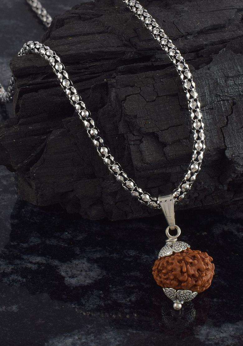 Silver-Plated Contemporary 8 Mukhi Rudraksha Pendants with Chains for Men & Women | Traditional Temple Jewellery for Wedding & Festive Wear | Festive Gift - Indya