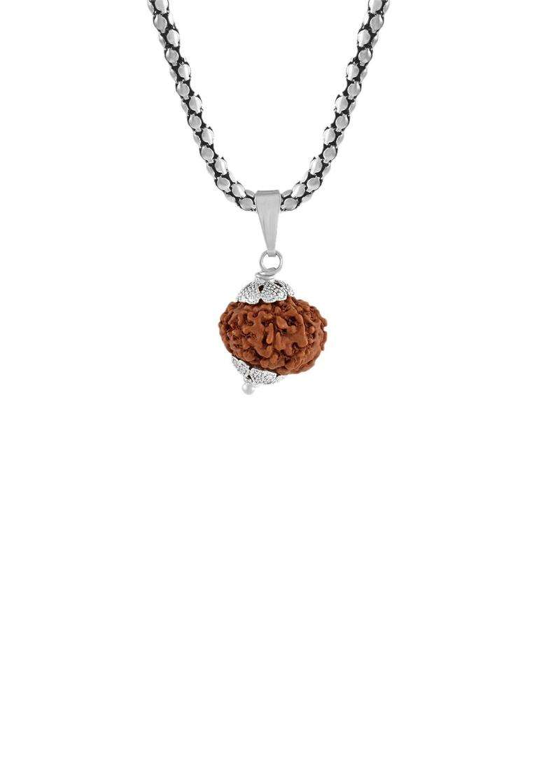 Silver-Plated Contemporary 8 Mukhi Rudraksha Pendants with Chains for Men & Women | Traditional Temple Jewellery for Wedding & Festive Wear | Festive Gift - Indya