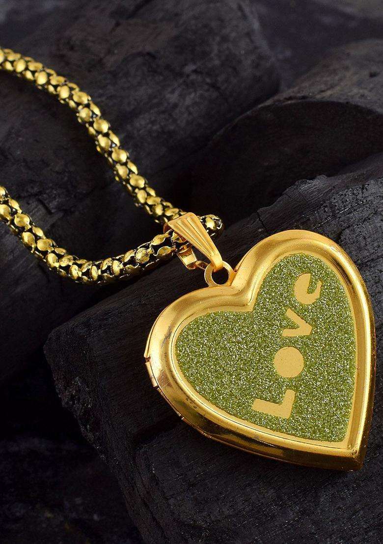 Gold-Plated Heart Shaped Pendants with Chains for Men & Women | Traditional Temple Jewellery for Wedding & Festive Wear | Festive Gift - Indya