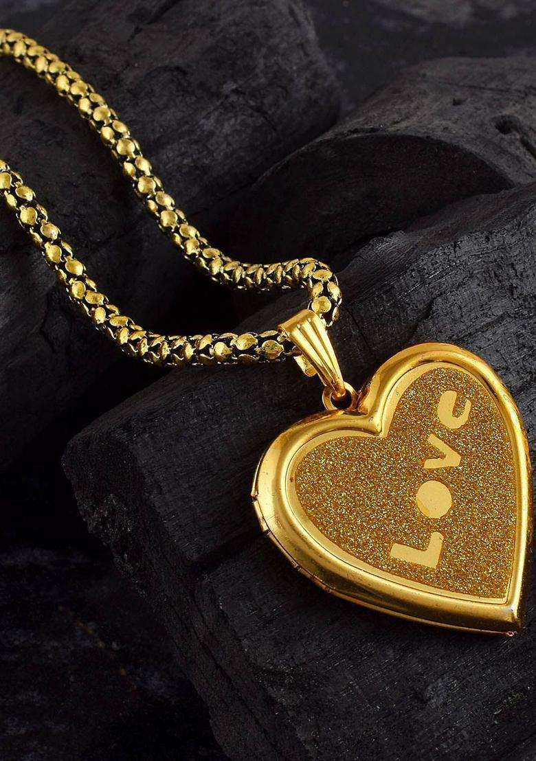 Gold-Plated Heart Shaped Pendants with Chains for Men & Women | Stylish Party & Everyday Wear | Festive Gift - Indya