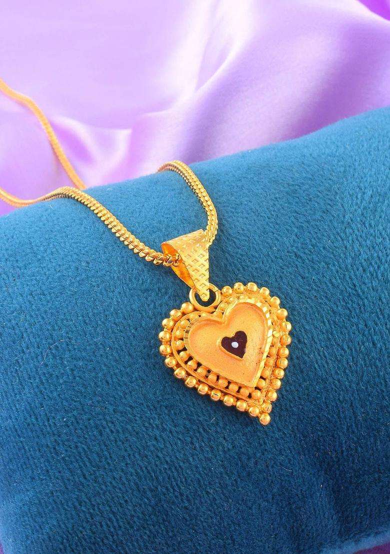 Gold-Plated Heart Shaped Pendants with Chains for Men & Women | Traditional Temple Jewellery for Wedding & Festive Wear | Festive Gift - Indya