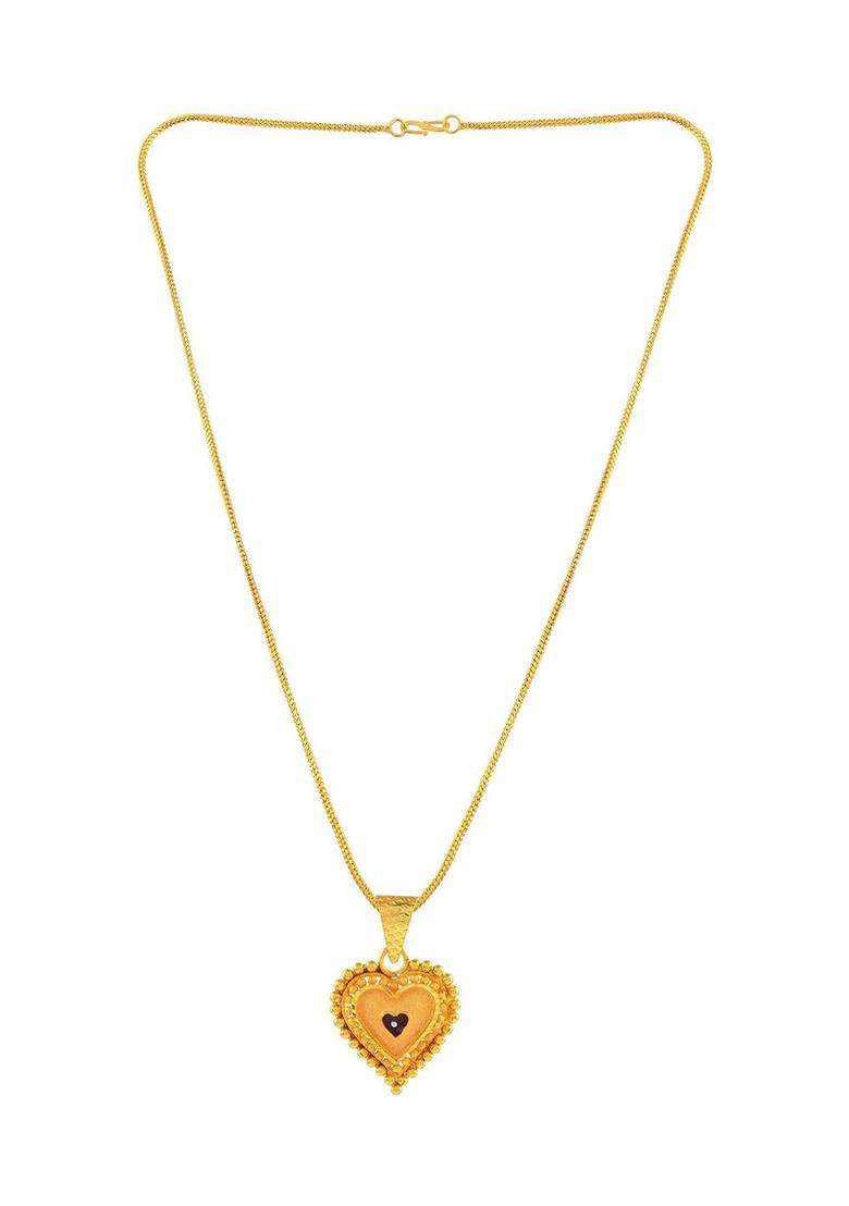 Gold-Plated Heart Shaped Pendants with Chains for Men & Women | Traditional Temple Jewellery for Wedding & Festive Wear | Festive Gift - Indya