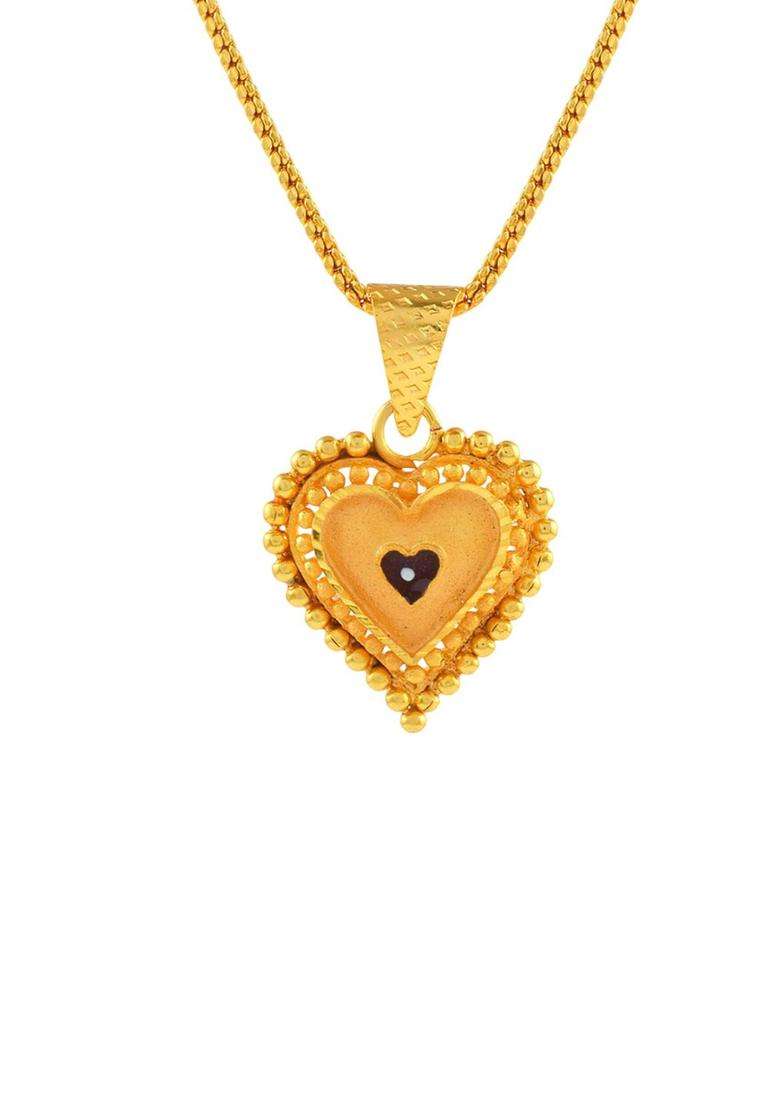 Gold-Plated Heart Shaped Pendants with Chains for Men & Women | Traditional Temple Jewellery for Wedding & Festive Wear | Festive Gift - Indya