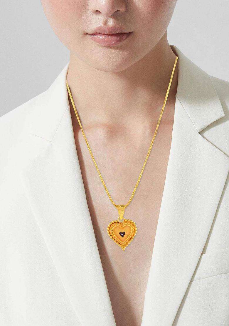 Gold-Plated Heart Shaped Pendants with Chains for Men & Women | Traditional Temple Jewellery for Wedding & Festive Wear | Festive Gift - Indya