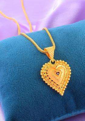 Gold-Plated Heart Shaped Pendants with Chains for Men & Women | Traditional Temple Jewellery for Wedding & Festive Wear | Festive Gift
