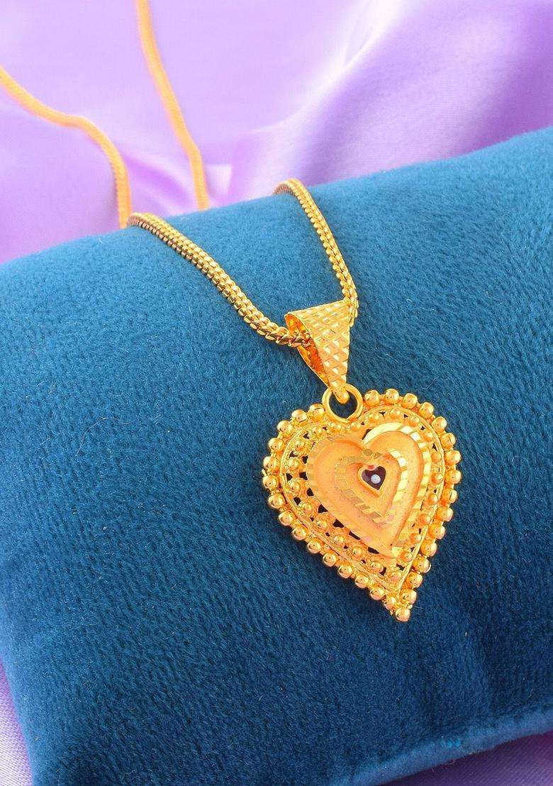 Gold-Plated Heart Shaped Pendants with Chains for Men & Women | Traditional Temple Jewellery for Wedding & Festive Wear | Festive Gift - Indya