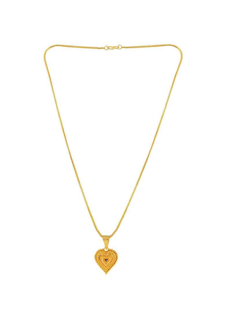 Gold-Plated Heart Shaped Pendants with Chains for Men & Women | Traditional Temple Jewellery for Wedding & Festive Wear | Festive Gift - Indya