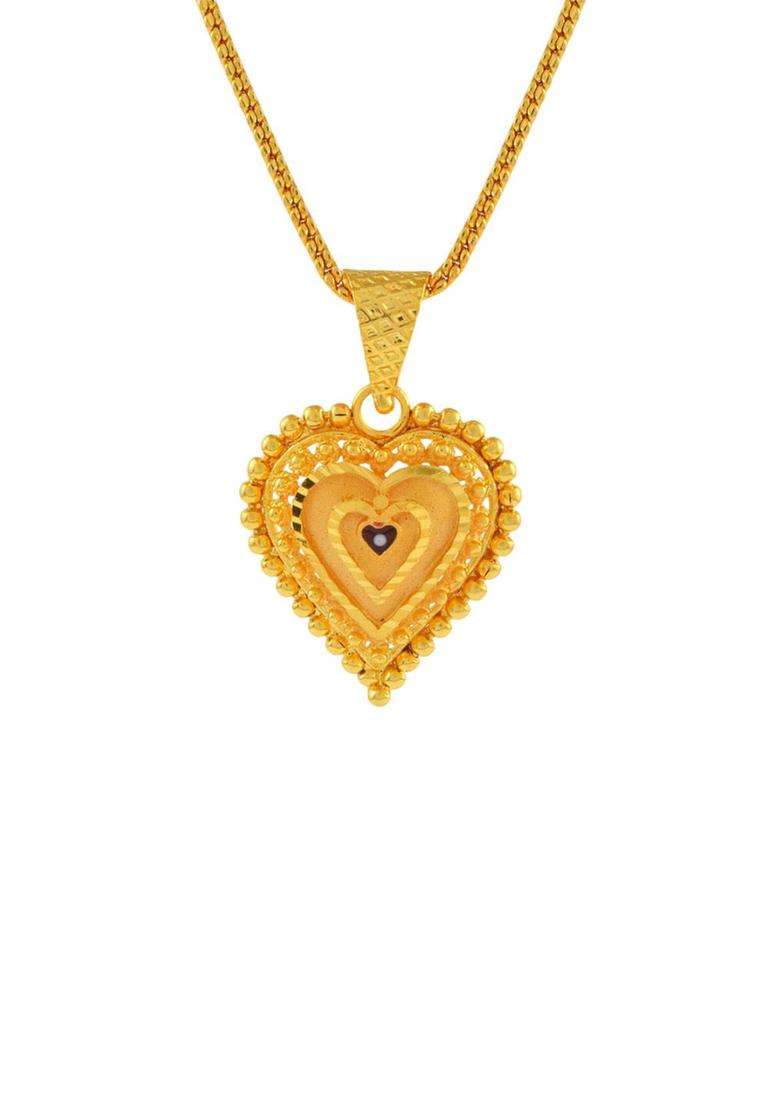 Gold-Plated Heart Shaped Pendants with Chains for Men & Women | Traditional Temple Jewellery for Wedding & Festive Wear | Festive Gift - Indya