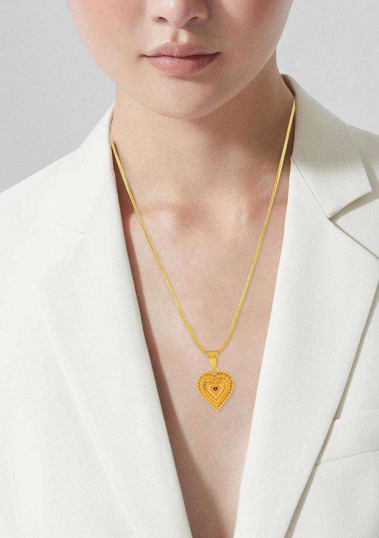 Gold-Plated Heart Shaped Pendants with Chains for Men & Women | Traditional Temple Jewellery for Wedding & Festive Wear | Festive Gift - Indya