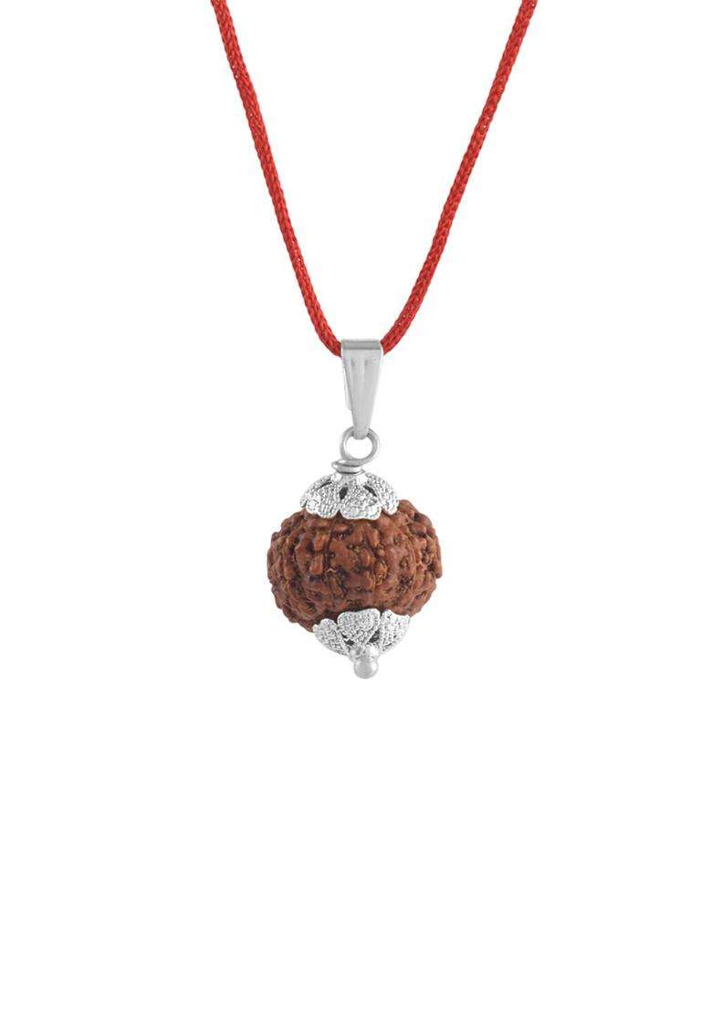Stainless Steel Silver-Plated Rudraksha Pendants with Chains for Men & Women | Traditional Temple Jewellery for Wedding & Festive Wear | Festive Gift - Indya