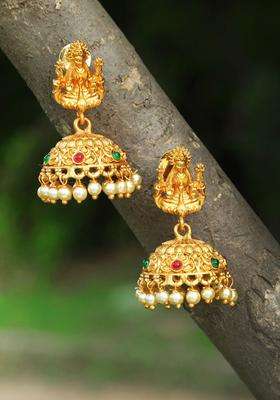 Gold-Plated Goddess Lakshmi Motif Classic Temple Jhumka Earrings for Women | Traditional Temple Jewellery for Wedding & Festive Wear | Gift for Her