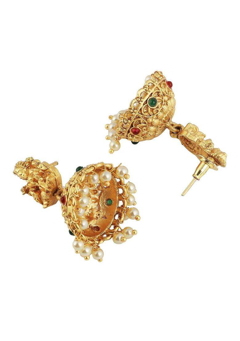 Gold-Plated Goddess Lakshmi Motif Classic Temple Jhumka Earrings for Women | Traditional Temple Jewellery for Wedding & Festive Wear | Gift for Her - Indya