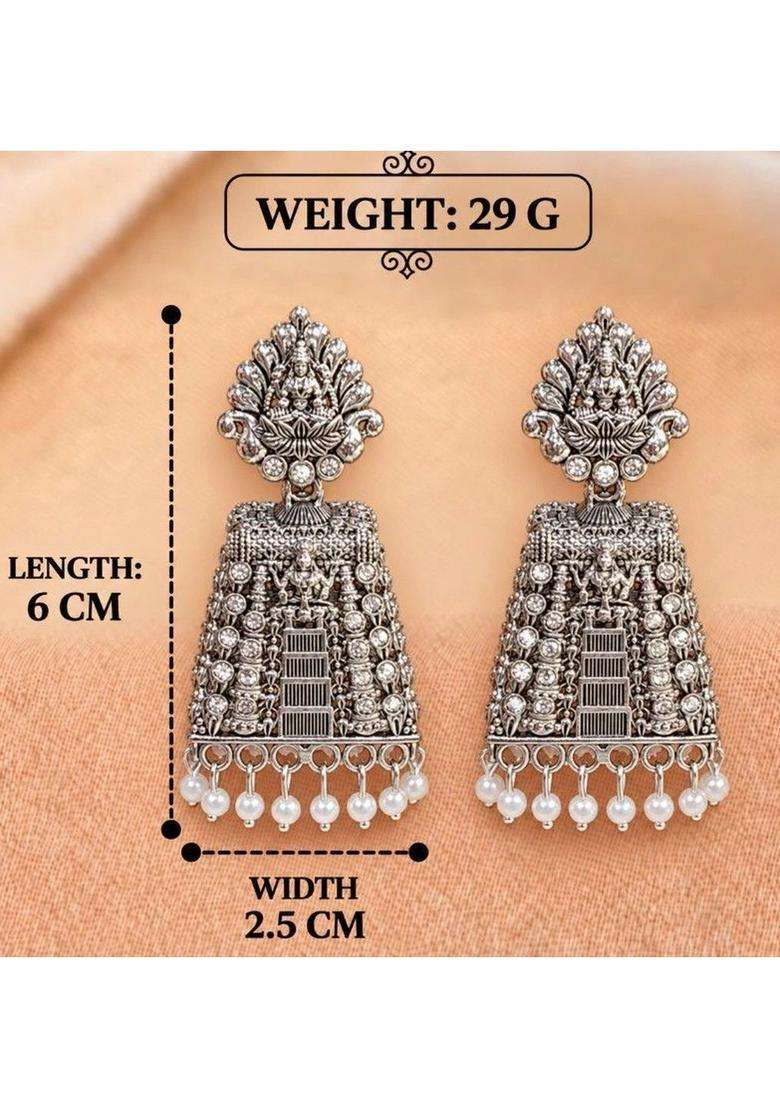 Silver-Plated Geometric Jhumkas Earrings for Women | Traditional Temple Jewellery for Wedding & Festive Wear | Gift for Her - Indya