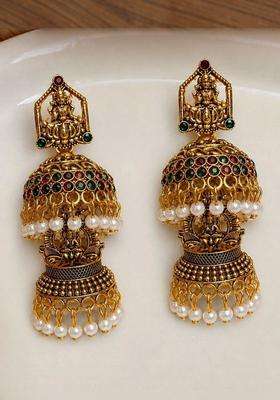 Gold-Plated Geometric Jhumkas Earrings for Women | Traditional Temple Jewellery for Wedding & Festive Wear | Gift for Her