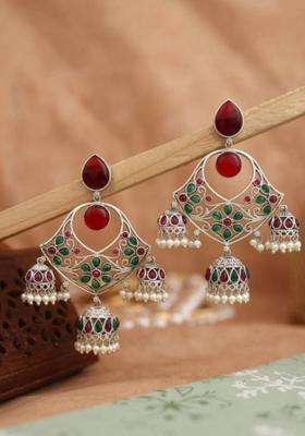 Silver-Plated Floral Jhumkas Earrings with Pearl for Women | Traditional Temple Jewellery for Wedding & Festive Wear | Gift for Her