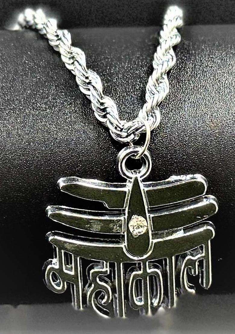 Silver-Plated Artificial Stone Studded Contemporary Pendants with Chains for Men & Women | Traditional Temple Jewellery for Wedding & Festive Wear | Festive Gift - Indya