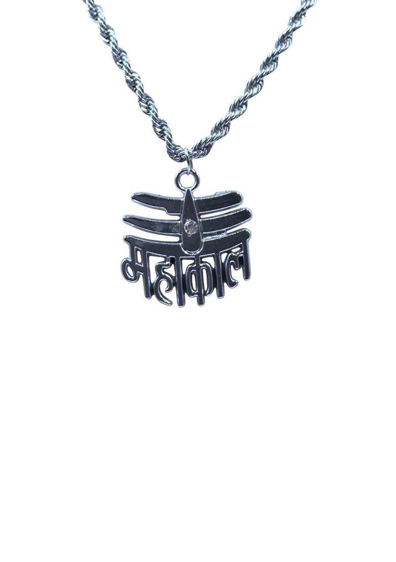 Silver-Plated Artificial Stone Studded Contemporary Pendants with Chains for Men & Women | Traditional Temple Jewellery for Wedding & Festive Wear | Festive Gift - Indya