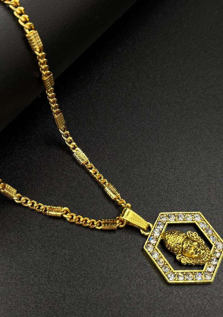 Gold-Plated Geometric Shaped God Pendants with Chains for Men & Women | Traditional Temple Jewellery for Wedding & Festive Wear | Festive Gift - Indya
