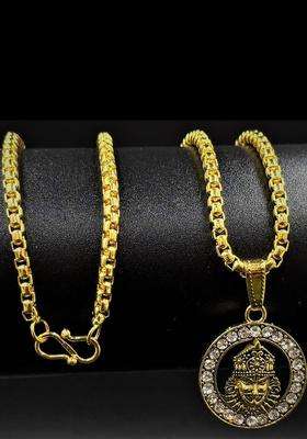 Gold-Plated Artificial Stones Studded Contemporary Pendants with Chains for Men & Women | Traditional Temple Jewellery for Wedding & Festive Wear | Festive Gift