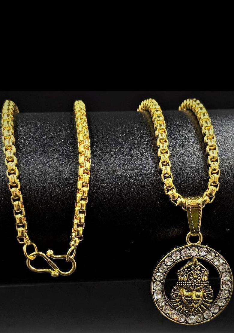 Gold-Plated Artificial Stones Studded Contemporary Pendants with Chains for Men & Women | Traditional Temple Jewellery for Wedding & Festive Wear | Festive Gift - Indya