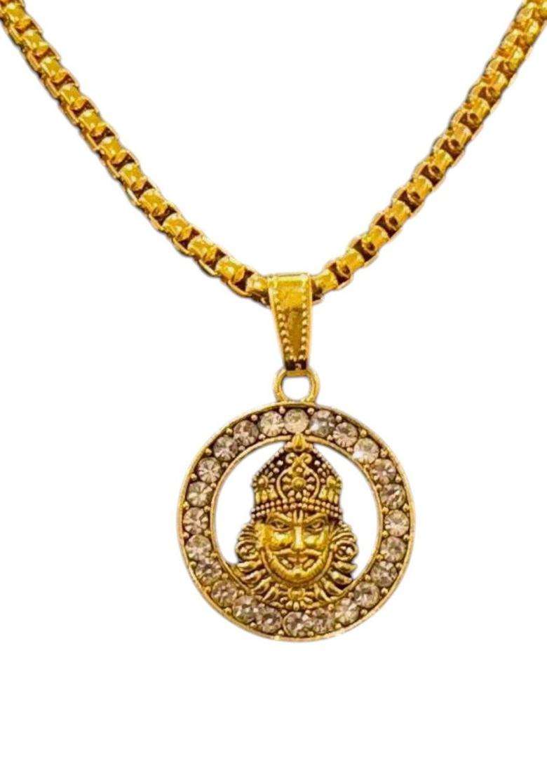 Gold-Plated Artificial Stones Studded Contemporary Pendants with Chains for Men & Women | Traditional Temple Jewellery for Wedding & Festive Wear | Festive Gift - Indya
