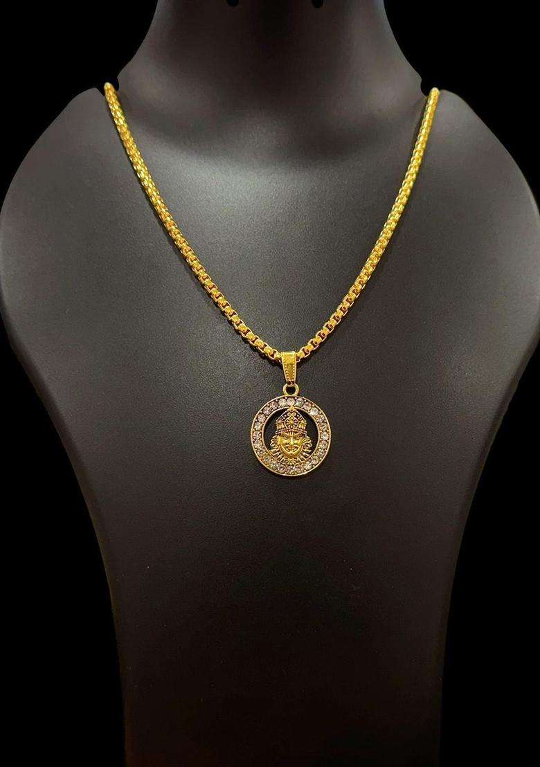 Gold-Plated Artificial Stones Studded Contemporary Pendants with Chains for Men & Women | Traditional Temple Jewellery for Wedding & Festive Wear | Festive Gift - Indya
