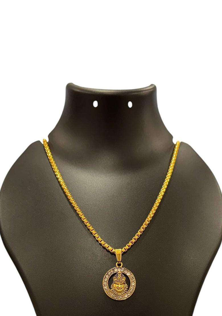 Gold-Plated Artificial Stones Studded Contemporary Pendants with Chains for Men & Women | Traditional Temple Jewellery for Wedding & Festive Wear | Festive Gift - Indya