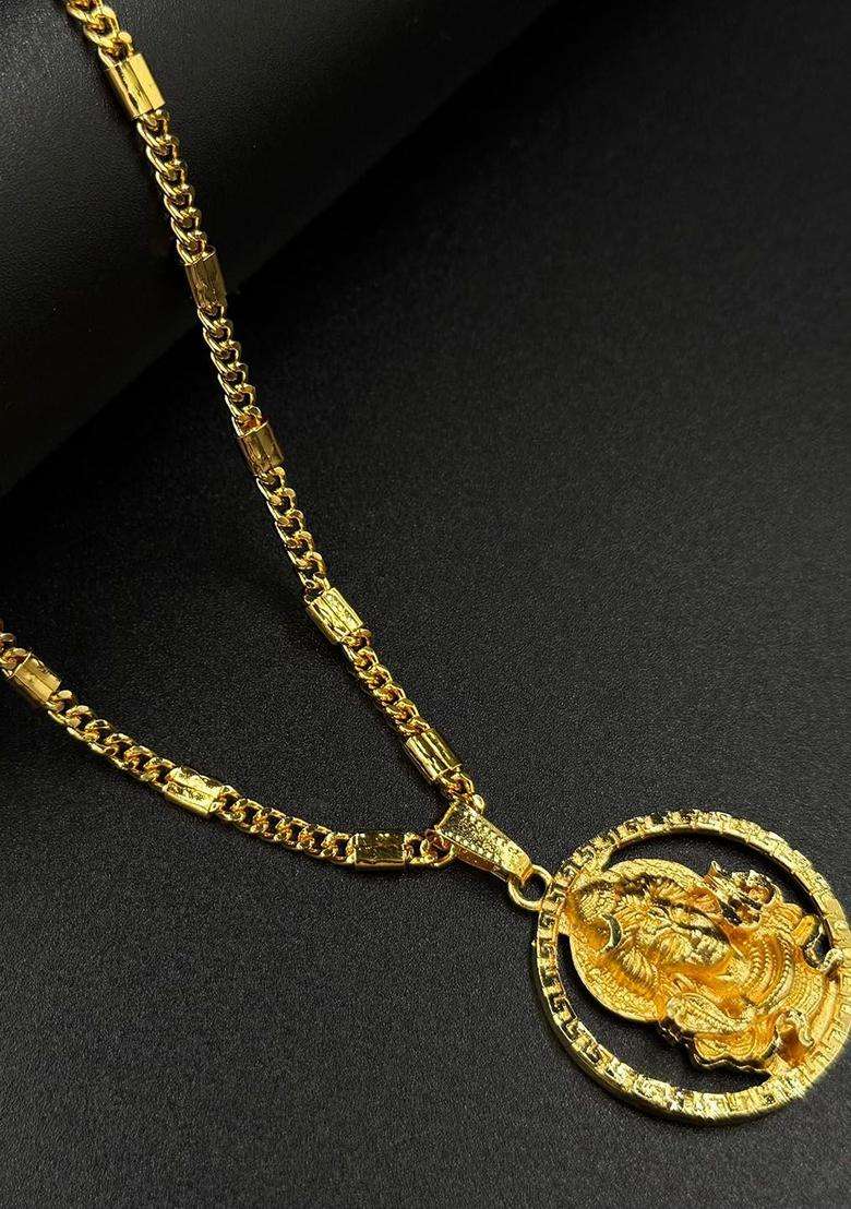 Gold-Plated Artificial Stones Studded Contemporary Pendants with Chains for Men & Women | Traditional Temple Jewellery for Wedding & Festive Wear | Festive Gift - Indya